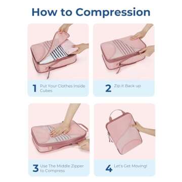 BAGSMART Compression Packing Cubes for Travel, 6 Set Travel Packing Cubes for Suitcases, Compression Suitcases Organizers Bag Set for Travel Essentials, Lightweight Packing Organizers Baby Pink