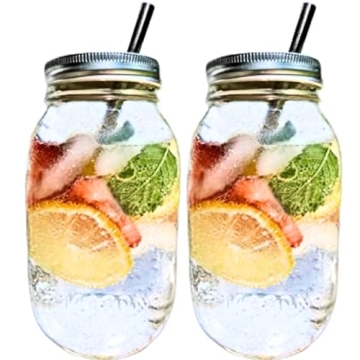 JARMING COLLECTIONS Home Glass Cups – Mason Jar Drinking Glasses - Mason Jar Cup - Glass Cup With ...