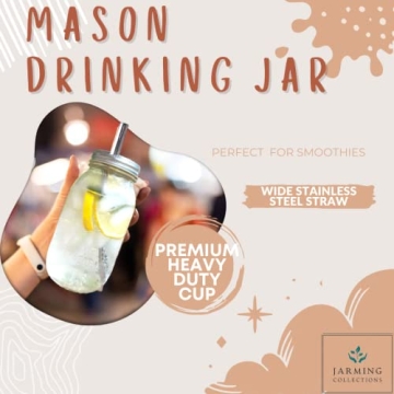 JARMING Mason Jars - 32oz Glass Cups with Lids & Straws