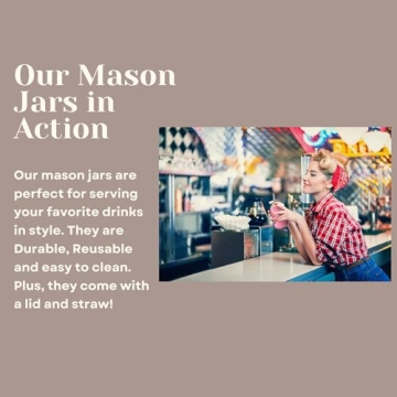 JARMING Mason Jars - 32oz Glass Cups with Lids & Straws