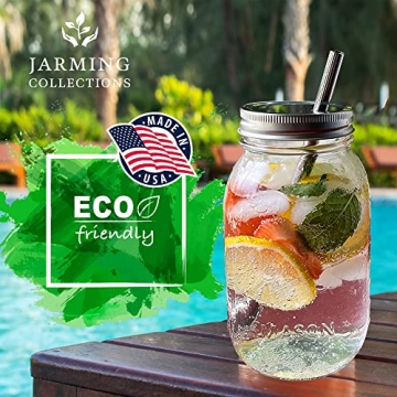 JARMING Mason Jars - 32oz Glass Cups with Lids & Straws