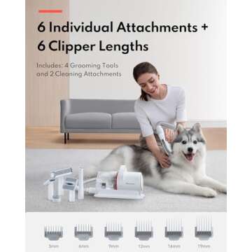 HomeRunPet Ultra Quiet Dog Grooming Vacuum, Pet Vacuum, Suction 99% Pet Hair, 6 Tool Grooming Kit, Anti Shedding, 1.85L Dust Cup, Home Grooming & Cleaning for Dogs, Cats, Others