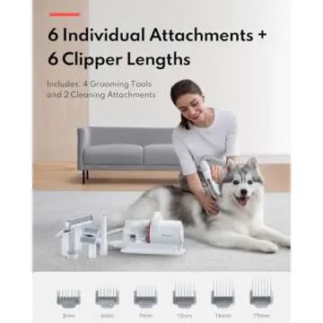 HomeRunPet Ultra Quiet Dog Grooming Vacuum, Pet Vacuum, Suction 99% Pet Hair, 6 Tool Grooming Kit, Anti Shedding, 1.85L Dust Cup, Home Grooming & Cleaning for Dogs, Cats, Others