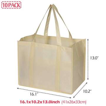 DIOMMELL 10 Pack Reusable Grocery Bags Extra Large Super Strong Heavy Duty Shopping Tote Bags with R...