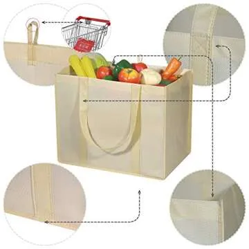 DIOMMELL 10 Pack Reusable Grocery Bags Extra Large Super Strong Heavy Duty Shopping Tote Bags with Reinforced Handles, Beige