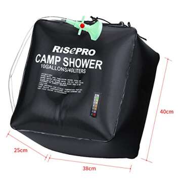 RISEPRO 10 gallons/40L Solar Shower Bag Solar Heating Camping Shower Bag with Temperature Hot Water Outdoor Hiking Climbing XH07