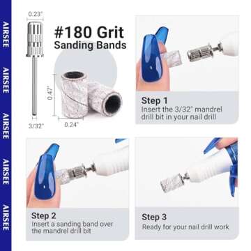 AIRSEE Sanding Bands for Electric Nail Drill 100 Piece Set 180 Grit Medium Acrylic File Attachments ...