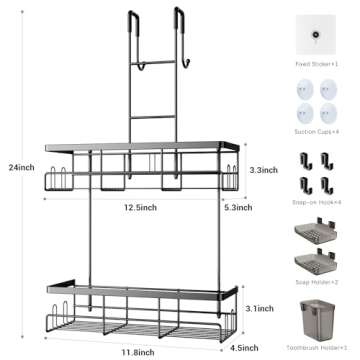 Aitatty Over the Door Shower Caddy Hanging: Black Rustproof Shower Organizer over the Door - No Drilling Bathroom Rack for Inside Shower