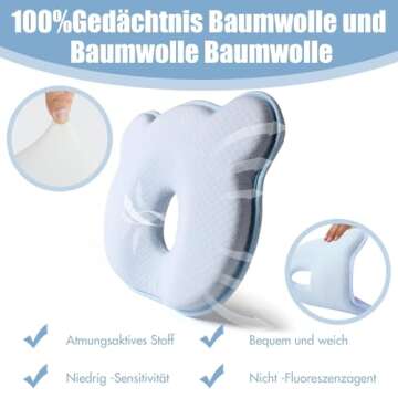 Comfy Memory Foam Baby Pillow for Head Support and Travel