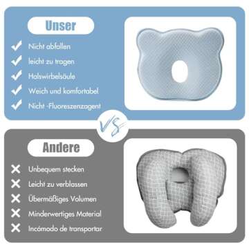 Comfy Memory Foam Baby Pillow for Head Support and Travel