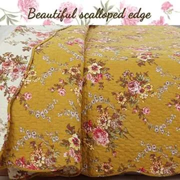 Cozy Line Home Fashions Perry Mustard Yellow Floral Blooming Flower Printed 100% Cotton Vintage Quilt Bedding Set Reversible Coverlet Bedspread (Camellia, King - 3 Piece)