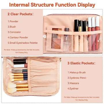 CUBETASTIC Makeup Bag, Cosmetic Bag for Women, Cute Small Make Up Organizer Pouch with Makeup Brush Compartment Water-Resistant Travel Toiletry Bag with Portable Handle