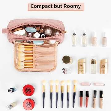 CUBETASTIC Makeup Bag, Cosmetic Bag for Women, Cute Small Make Up Organizer Pouch with Makeup Brush Compartment Water-Resistant Travel Toiletry Bag with Portable Handle