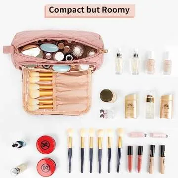 CUBETASTIC Makeup Bag, Cosmetic Bag for Women, Cute Small Make Up Organizer Pouch with Makeup Brush Compartment Water-Resistant Travel Toiletry Bag with Portable Handle