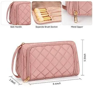 CUBETASTIC Makeup Bag, Cosmetic Bag for Women, Cute Small Make Up Organizer Pouch with Makeup Brush Compartment Water-Resistant Travel Toiletry Bag with Portable Handle