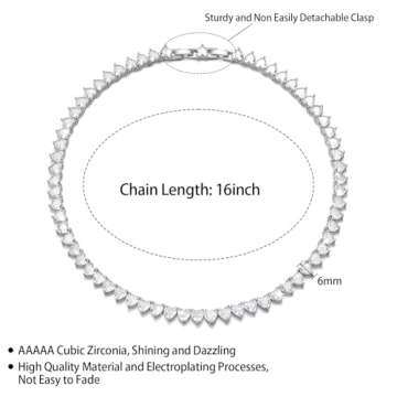 Heart Tennis Necklace for Women - Gold Plated 16 Inch