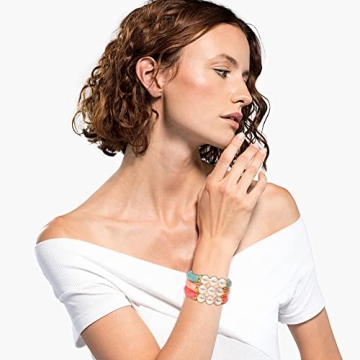 MythDone Chunky Bamboo Tube Bracelets Colorful Curved Resin Stretch Bracelet Gold Stacking Bangles Acrylic Beads Stretchable Friendship Bracelets for Women (3pcs pearl style)