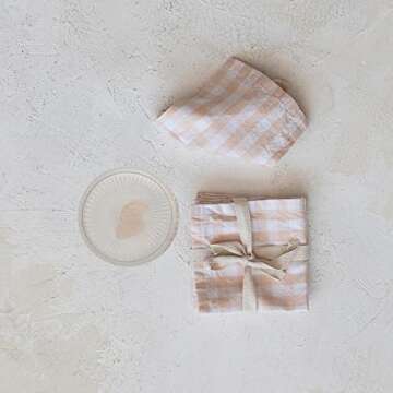 Creative Co-Op Cotton Gingham, Set of 4, Peach and White Napkin, Pink