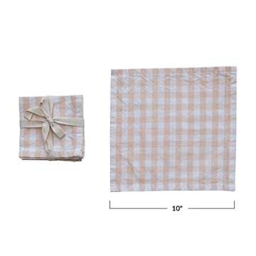 Creative Co-Op Cotton Gingham, Set of 4, Peach and White Napkin, Pink