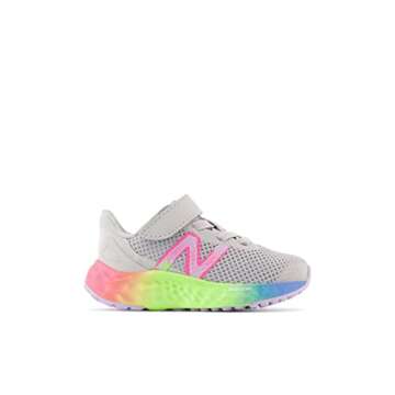 New Balance Girls Fresh Foam Arishi V4 Hook and Loop Running Shoe, Light Aluminum/Cyber Lilac/Neon Pink, 5 Toddler