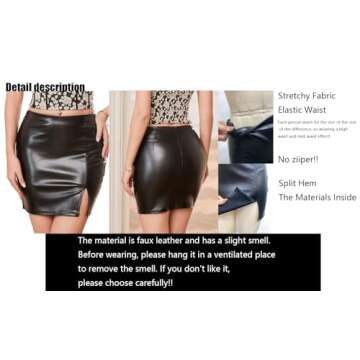 EG CHRIS G Women's Black Leather Skirts High Waisted High Side Slit Bodycon Mini Skirts (M, Black)