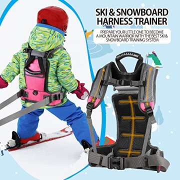 Elefama Ski and Snowboard Harness Trainer for Kids Ski Vest with Handle Leash &Kids Ski Goggles & Ski Tip Connector &Mini Backpack ,Ski Harness for Kids Toddlers Beginners Learn to Ski Speed Control