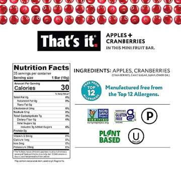 That’s It. Fun Size Fruit Bars Variety Pack(50 Pieces, 10g Each) With Apples + Bananas, Apples + Cranberries, Non-GMO, Paleo and Kosher Friendly, Gluten Free Breakfast Snacks