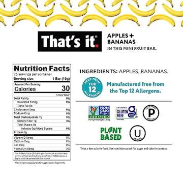 That’s It. Fun Size Fruit Bars Variety Pack(50 Pieces, 10g Each) With Apples + Bananas, Apples + Cranberries, Non-GMO, Paleo and Kosher Friendly, Gluten Free Breakfast Snacks