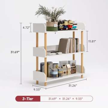 oneinmil 3-Tier Wooden Open Bookshelf, Modern Display Shelf with Standing Storage Rack, Multifunctio...