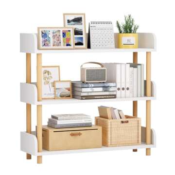 oneinmil 3-Tier Wooden Open Bookshelf, Modern Display Shelf with Standing Storage Rack, Multifunctional Bookcase for Home and Office, Living Room, Bedroom, Library (White, 3-Tier)