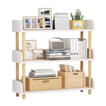 oneinmil 3-Tier Wooden Open Bookshelf, Modern Display Shelf with Standing Storage Rack, Multifunctional Bookcase for Home and Office, Living Room, Bedroom, Library (White, 3-Tier)