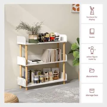 oneinmil 3-Tier Wooden Open Bookshelf, Modern Display Shelf with Standing Storage Rack, Multifunctional Bookcase for Home and Office, Living Room, Bedroom, Library (White, 3-Tier)