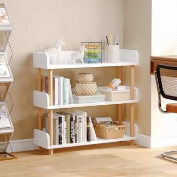 oneinmil 3-Tier Wooden Open Bookshelf, Modern Display Shelf with Standing Storage Rack, Multifunctional Bookcase for Home and Office, Living Room, Bedroom, Library (White, 3-Tier)