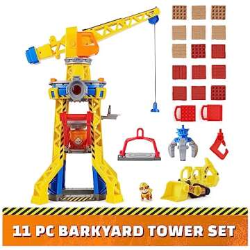 Rubble & Crew, Bark Yard Crane Tower Playset with Action Figure, Toy Bulldozer & Kinetic Build-It Play Sand, PAW Patrol Kids Toys for Boys & Girls 3+