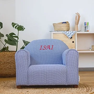Mini Furniture Upholstered Personalized Kids Chair Checkers (Navy)