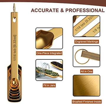 Wildone Copper Plated Measuring Cups & Spoons Set of 21 - Includes 7 Stainless Steel Nesting Measuring Cups, 8 Measuring Spoons, 1 Leveler & 5 Mini Measuring Spoons, Ideal for Dry & Liquid Ingredients