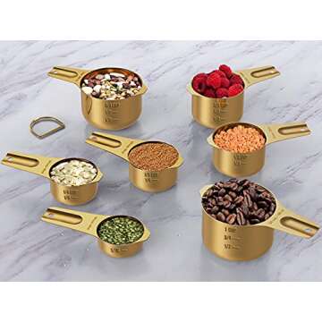 Wildone Copper Plated Measuring Cups & Spoons Set of 21 - Includes 7 Stainless Steel Nesting Measuring Cups, 8 Measuring Spoons, 1 Leveler & 5 Mini Measuring Spoons, Ideal for Dry & Liquid Ingredients