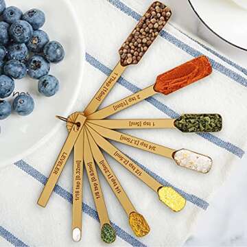 Wildone Copper Plated Measuring Cups & Spoons Set of 21 - Includes 7 Stainless Steel Nesting Measuring Cups, 8 Measuring Spoons, 1 Leveler & 5 Mini Measuring Spoons, Ideal for Dry & Liquid Ingredients