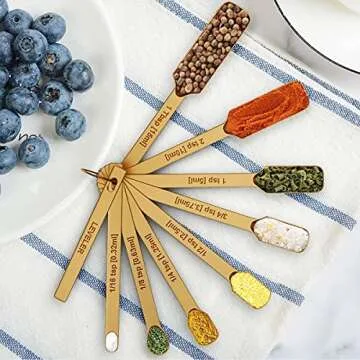 Wildone Copper Plated Measuring Cups & Spoons Set of 21 - Includes 7 Stainless Steel Nesting Measuring Cups, 8 Measuring Spoons, 1 Leveler & 5 Mini Measuring Spoons, Ideal for Dry & Liquid Ingredients