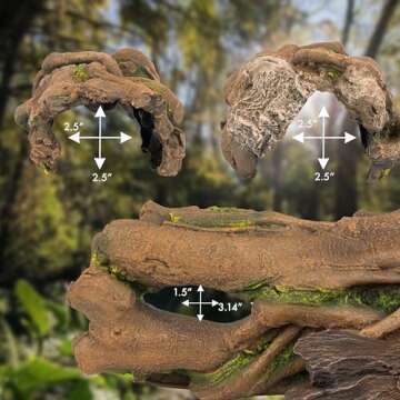 Orchid Valley Lizard, Snake or Reptile Hide. Large Hollow Log for Terrarium. Bearded Dragon or Gecko Tank Accessories. Natural Looking Basking Platform, Axolotl, Python Hideout. (XL-Version 2)