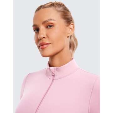 CRZ YOGA Womens Butterluxe Full Zip Cropped Workout Jacket Slim Fit Lightweight Athletic Yoga Tops with Thumb Holes Pink Peony Medium