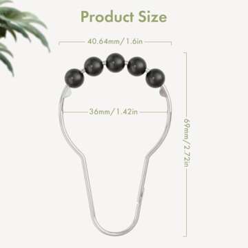 Amazer Black Shower Curtain Hooks, Decorative Rust Proof Acrylic Balls Shower Curtain Hooks, Stainless Steel Shower Hooks for Shower Curtain Bathroom Shower Hooks-Set of 12