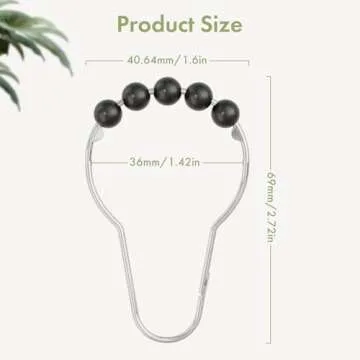 Amazer Black Shower Curtain Hooks, Decorative Rust Proof Acrylic Balls Shower Curtain Hooks, Stainless Steel Shower Hooks for Shower Curtain Bathroom Shower Hooks-Set of 12