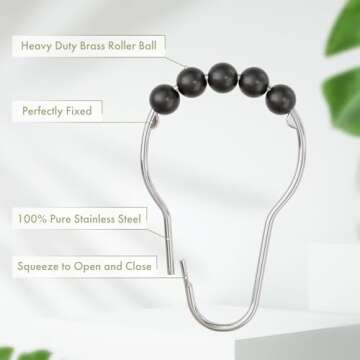 Amazer Black Shower Curtain Hooks, Decorative Rust Proof Acrylic Balls Shower Curtain Hooks, Stainless Steel Shower Hooks for Shower Curtain Bathroom Shower Hooks-Set of 12