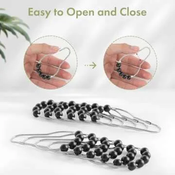 Amazer Black Shower Curtain Hooks, Decorative Rust Proof Acrylic Balls Shower Curtain Hooks, Stainless Steel Shower Hooks for Shower Curtain Bathroom Shower Hooks-Set of 12