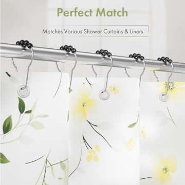 Amazer Black Shower Curtain Hooks, Decorative Rust Proof Acrylic Balls Shower Curtain Hooks, Stainless Steel Shower Hooks for Shower Curtain Bathroom Shower Hooks-Set of 12