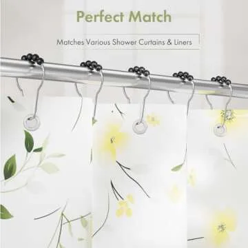 Amazer Black Shower Curtain Hooks, Decorative Rust Proof Acrylic Balls Shower Curtain Hooks, Stainless Steel Shower Hooks for Shower Curtain Bathroom Shower Hooks-Set of 12