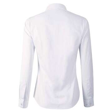 Women's Basic Long Sleeve Button Down Shirt Work Wear (L, 680 White)