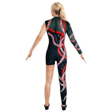 SHENGXIFU Women's Red Snake Outfit Costume Sparkly Jumpsuit Stage Bodysuit Singer Reputation Concert Cosplay 3D Pinted Halloween Party for Adult