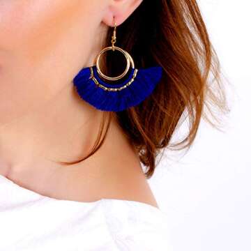 BaubleStar Fan Tassel Earrings - Bold Orange Bohemian Chic Design
